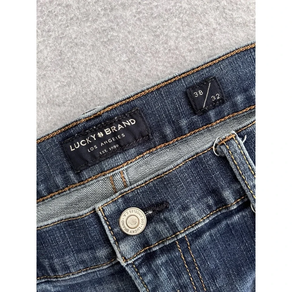 Lucky Brand Jeans Mens 38x32 121 Slim Straight Blue Denim Dark Wash Stretch Work